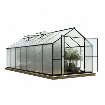 8 Ft. W X 14 Ft. D Polycarbonate Walk-In Greenhouse for Outdoors with 2-Adjustable Roof Vents, Gray