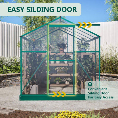 6 Ft. W X 8 Ft. D Outdoors Greenhouse Walk-In Polycarbonate Greenhouse, Green House Kit with Adjustable Roof Vent, Green
