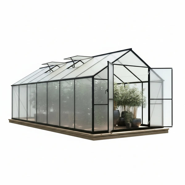8 Ft. W X 14 Ft. D Polycarbonate Walk-In Greenhouse for Outdoors with 2-Adjustable Roof Vents, Gray