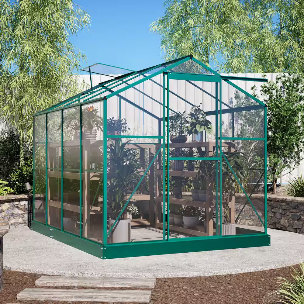 6 Ft. W X 8 Ft. D Outdoors Greenhouse Walk-In Polycarbonate Greenhouse, Green House Kit with Adjustable Roof Vent, Green