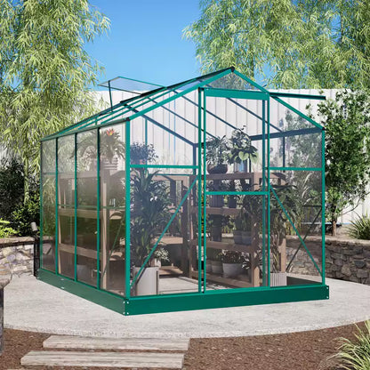 6 Ft. W X 8 Ft. D Outdoors Greenhouse Walk-In Polycarbonate Greenhouse, Green House Kit with Adjustable Roof Vent, Green
