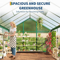 6X10 FT Greenhouse for Outdoors, Polycarbonate Greenhouse with Roof Vent, Ground Nails, Lockable Push Door, Aluminum Large Walk-In Green House for outside Garden Backyard, Patio, Lawn, Green