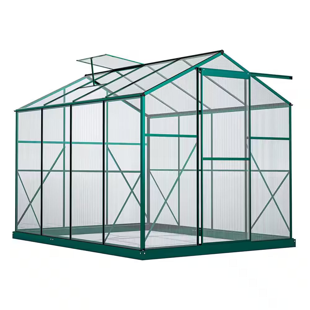 6 Ft. W X 8 Ft. D Outdoors Greenhouse Walk-In Polycarbonate Greenhouse, Green House Kit with Adjustable Roof Vent, Green