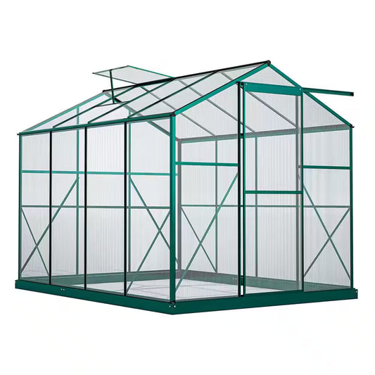 6 Ft. W X 8 Ft. D Outdoors Greenhouse Walk-In Polycarbonate Greenhouse, Green House Kit with Adjustable Roof Vent, Green