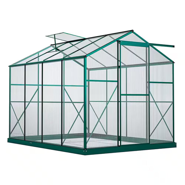 6 Ft. W X 8 Ft. D Outdoors Greenhouse Walk-In Polycarbonate Greenhouse, Green House Kit with Adjustable Roof Vent, Green
