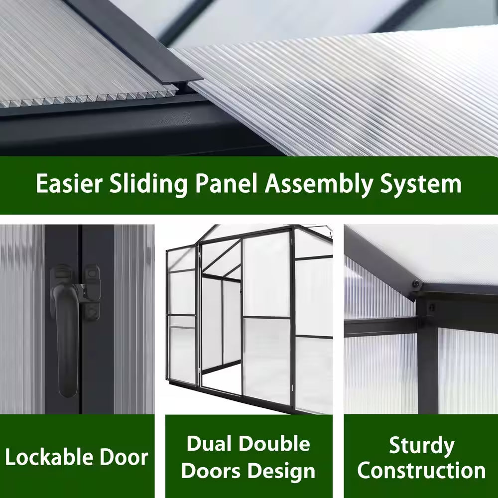 8 Ft. W X 14 Ft. D Polycarbonate Walk-In Greenhouse for Outdoors with 2-Adjustable Roof Vents, Gray