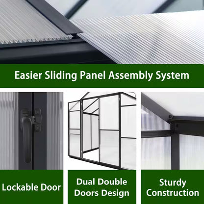 8 Ft. W X 14 Ft. D Polycarbonate Walk-In Greenhouse for Outdoors with 2-Adjustable Roof Vents, Gray