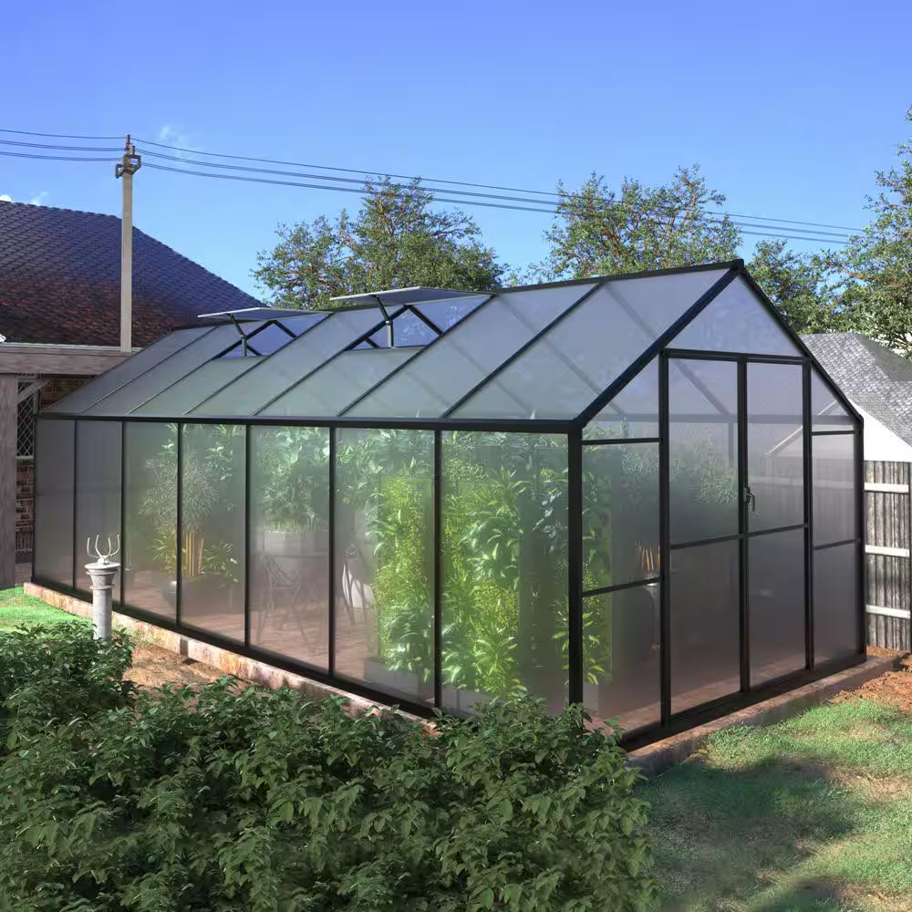 8 Ft. W X 14 Ft. D Polycarbonate Walk-In Greenhouse for Outdoors with 2-Adjustable Roof Vents, Gray