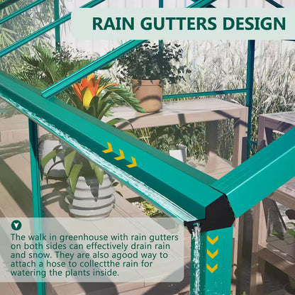 6 Ft. W X 8 Ft. D Outdoors Greenhouse Walk-In Polycarbonate Greenhouse, Green House Kit with Adjustable Roof Vent, Green