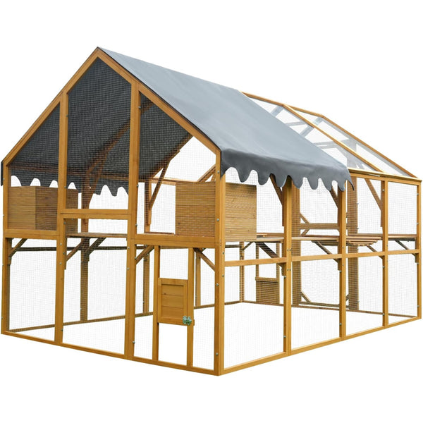Outdoor Chicken Coop Designed for Multi-Pet Use, 110L x 75W, Waterproof Cover, Wire Mesh, Lockable Doors