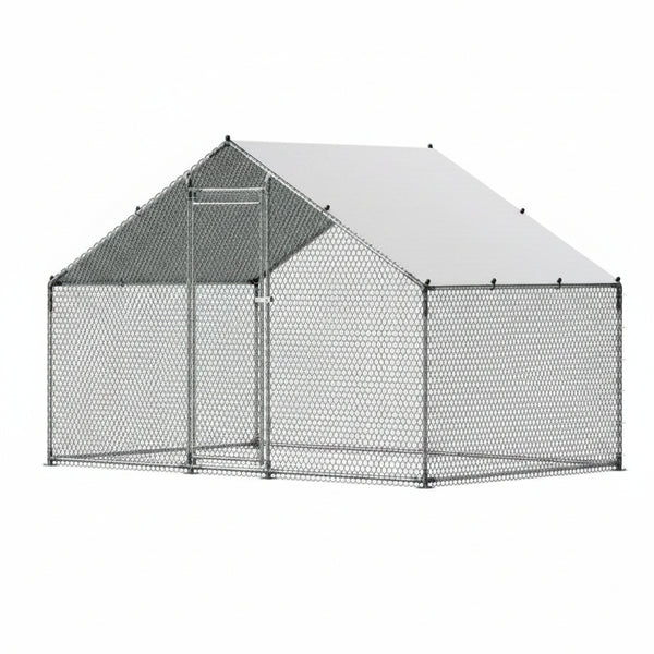Metal Chicken Coop, 9.8X6.5X6.5Ft Large Walk-In Chicken Runs with Cover, Spire Roof Hen House Enclosure with Security Lock, Outdoor Duck Rabbit Cage Poultry Pen for Backyard, Farm, Yard