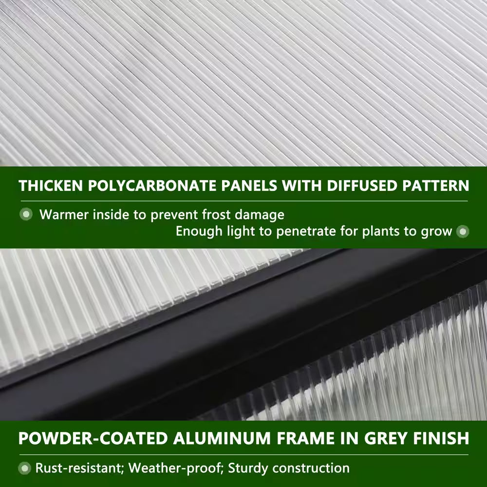 8 Ft. W X 14 Ft. D Polycarbonate Walk-In Greenhouse for Outdoors with 2-Adjustable Roof Vents, Gray