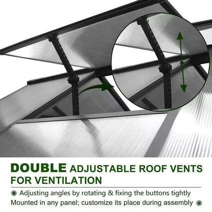 8 Ft. W X 14 Ft. D Polycarbonate Walk-In Greenhouse for Outdoors with 2-Adjustable Roof Vents, Gray