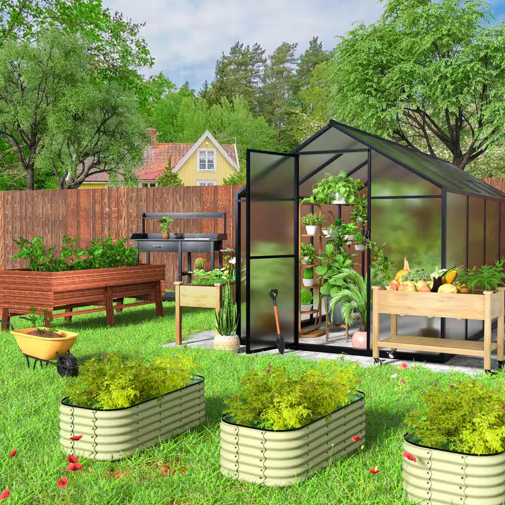 8 Ft. W X 14 Ft. D Polycarbonate Walk-In Greenhouse for Outdoors with 2-Adjustable Roof Vents, Gray