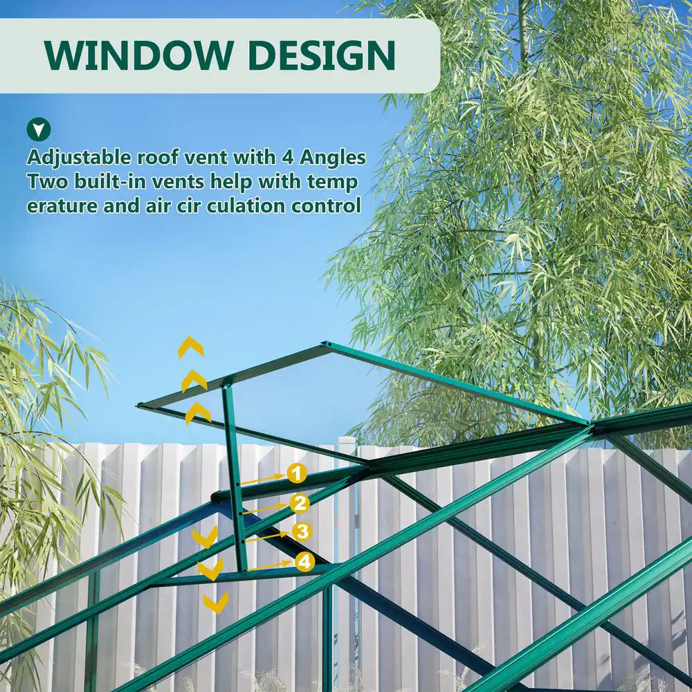 6 Ft. W X 8 Ft. D Outdoors Greenhouse Walk-In Polycarbonate Greenhouse, Green House Kit with Adjustable Roof Vent, Green