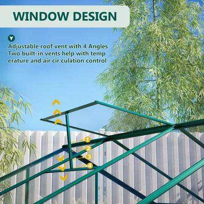 6 Ft. W X 8 Ft. D Outdoors Greenhouse Walk-In Polycarbonate Greenhouse, Green House Kit with Adjustable Roof Vent, Green
