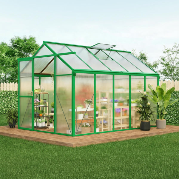 Polycarbonate Greenhouse Built for Year-Round Growing, 6x10 FT, Aluminum Frame, Roof Vents, Tool-Free Assembly