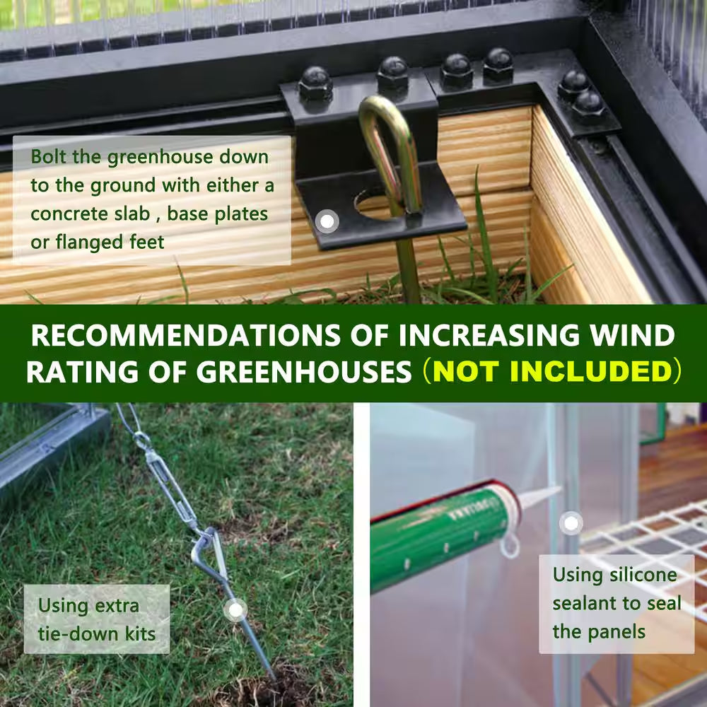 8 Ft. W X 14 Ft. D Polycarbonate Walk-In Greenhouse for Outdoors with 2-Adjustable Roof Vents, Gray