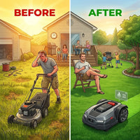 Robot Lawn Mower Built for Large Yards, RTK Navigation, 360° Camera, AWD System, 1.5 Acre Coverage — Before & After