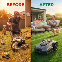 X450 17 In. Robot Lawn Mower (1 1/2 Acre) RTK + 360 Degree Camera, AWD, Weather Adaptive, AI Obstacle Avoidance — Before & After